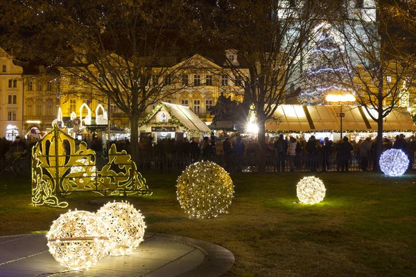 Karácsony Hangulata Éjszakán Óváros Tér Prága Csehország — Stock Fotó