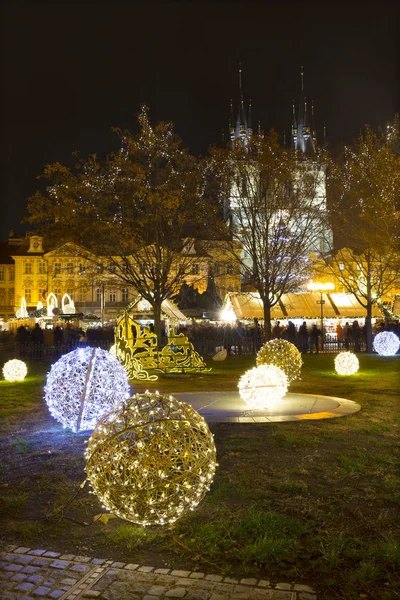 Humor Navidad Noche Old Town Square Praga República Checa — Foto de Stock