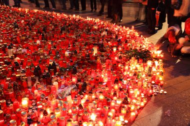 Prag, mum ışıkları eski Cumhurbaşkanı Vaclav Havel, Çek Cumhuriyeti  