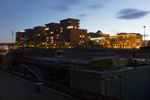 Holesovice Ovanför Floden Moldau Natt Det Mest Cool Prag Och — Stockfoto