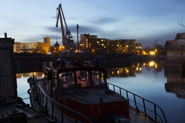 Holesovice Yukarıda Nehri Vltava Gece Prag Güzel Bölgesinde Onun Harbor — Stok fotoğraf