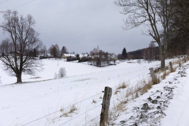 Karlı Kuzey Bohemya manzara, Jizerske Mountains, Çek Cumhuriyeti