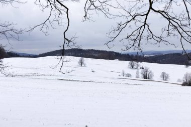 Karlı Kuzey Bohemya manzara, Jizerske Mountains, Çek Cumhuriyeti