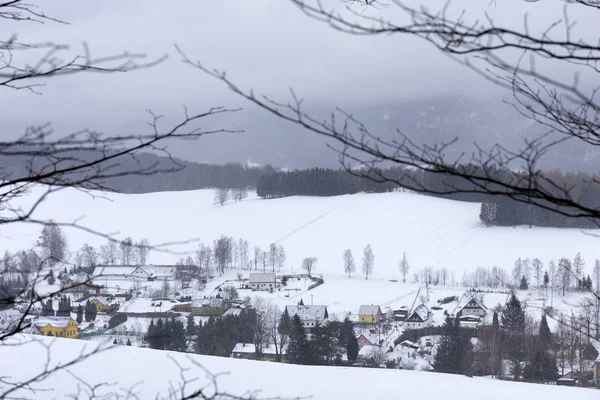 Snöiga Norra Böhmen Landskap Jizerske Berg Tjeckien — Stockfoto