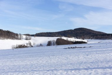 Karlı Kuzey Bohemya manzara, Jizerske Mountains, Çek Cumhuriyeti