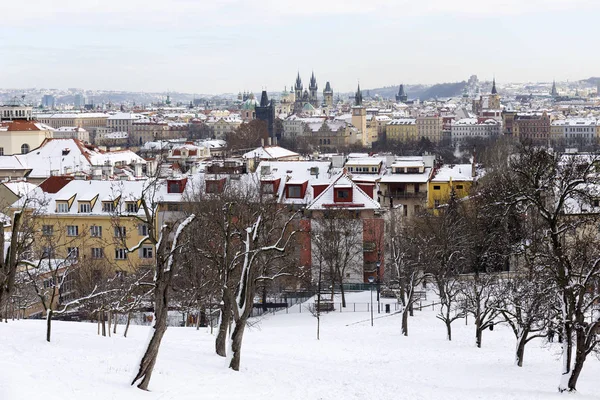 Çek Cumhuriyeti Nin Petrin Tepesi Nden Karlı Prag Şehri — Stok fotoğraf