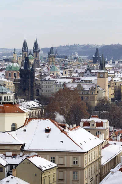 Snowy Praag Stad Van Hill Petrin Tsjechische Republiek — Stockfoto