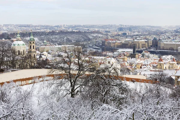 Snowy Prague City Nicholas Cathedral Hill Petrin Sunny Day Czech — стоковое фото