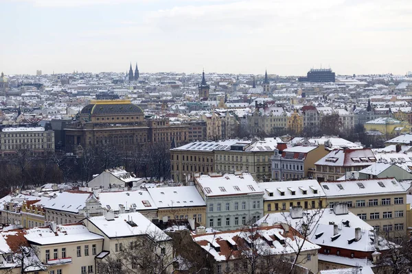 Snowy Prague City Desde Hill Petrin República Checa —  Fotos de Stock