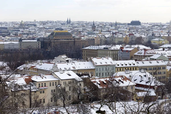 Snowy Prague City Hill Petrin Česká Republika — Stock fotografie