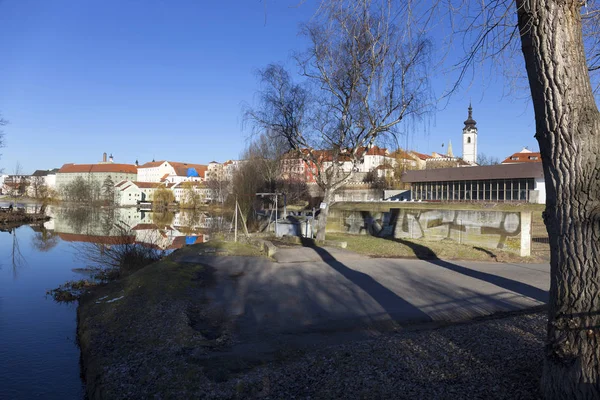 Ensoleillé Hiver Royal Médiéval Ville Pisek Avec Château Dessus Rivière — Photo