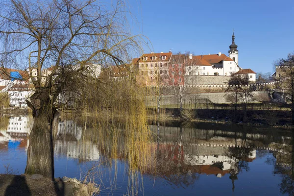 Ensoleillé Hiver Royal Médiéval Ville Pisek Avec Château Dessus Rivière — Photo