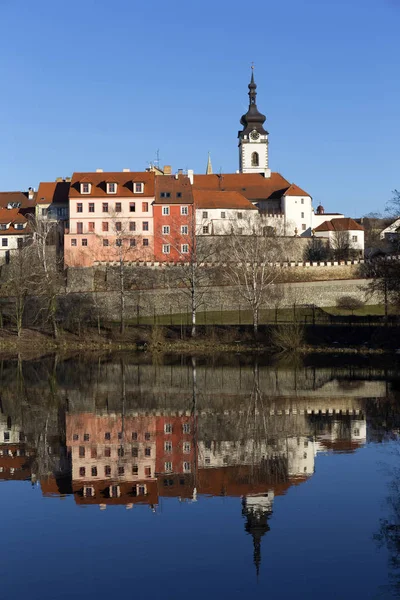 Solig Vinter Kungliga Medeltida Staden Písek Med Slottet Över River — Stockfoto