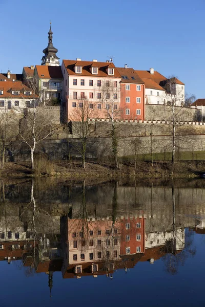 Sunny Winter Royal Medieval Town Pisek Castle River Otava República —  Fotos de Stock