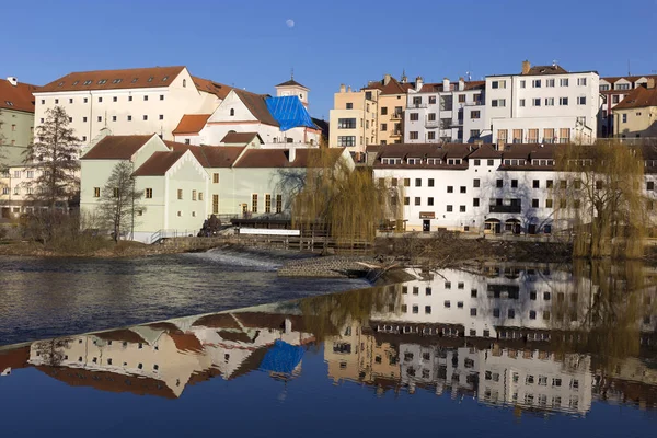 Zonnige Winter Koninklijke Middeleeuwse Stad Pisek Boven Rivier Otava Tsjechië — Stockfoto