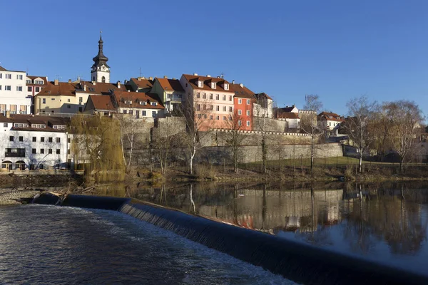 Sunny Winter Royal Medieval Town Pisek Castle River Otava República —  Fotos de Stock