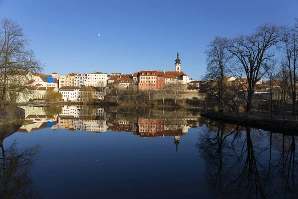 Ensoleillé Hiver Royal Médiéval Ville Pisek Avec Château Dessus Rivière — Photo