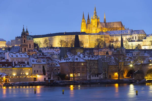 Night Snowy Prague Lesser Town Gothic Castle Nicholas Cathedral Charles — Stock Photo, Image