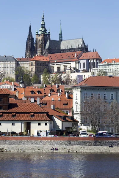 Sunny Prague City Boven Rivier Vltava Tsjechische Republiek — Stockfoto