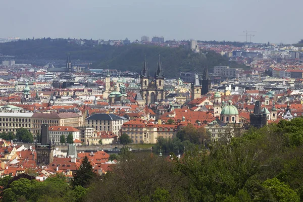 Primavera Praga Ciudad Con Naturaleza Verde Árboles Florecientes Colina Petrin — Foto de Stock