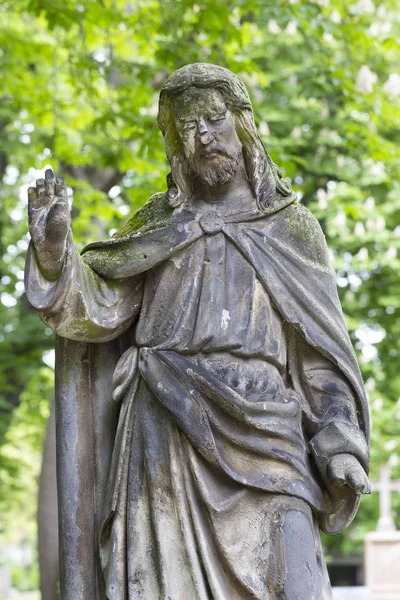 Mystère Printemps Vieux Cimetière Prague Avec Ses Statues République Tchèque — Photo