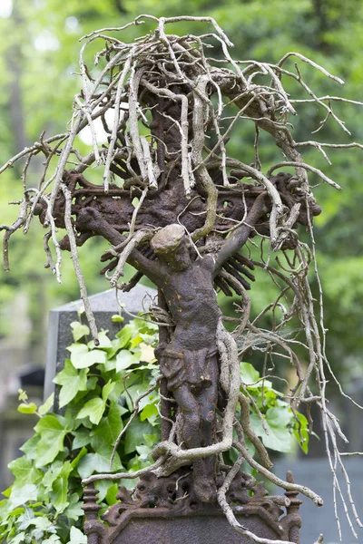 Mistero Vecchio Cimitero Praga Con Sue Statue Repubblica Ceca — Foto Stock