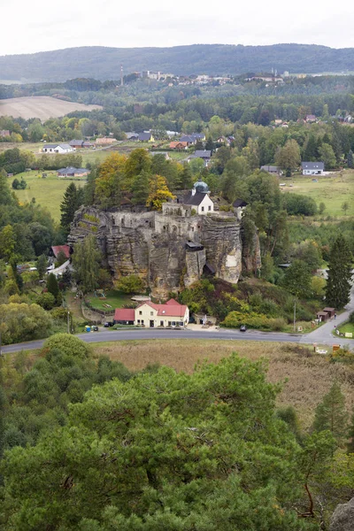 Impregnável Castelo Rupestre Medieval Sloup Século Xiii Paisagem Norte Boêmia — Fotografia de Stock
