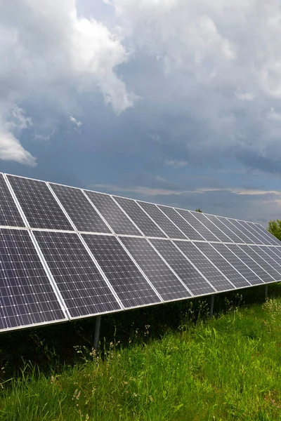 Solar Power Station Spring Flowering Meadow — Stock Photo, Image