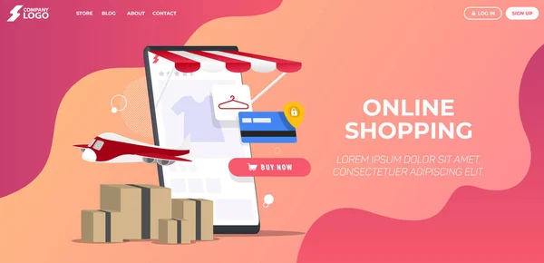 Online Shopping Store Landing Page Premium Vector — Stock Vector