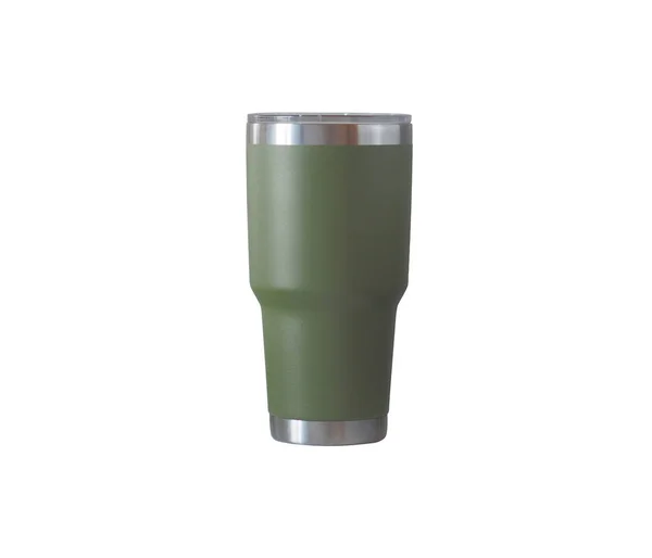Yeşil Soğuk Kupa veya Çelik kupa beyaz arka plan üzerinde izole.