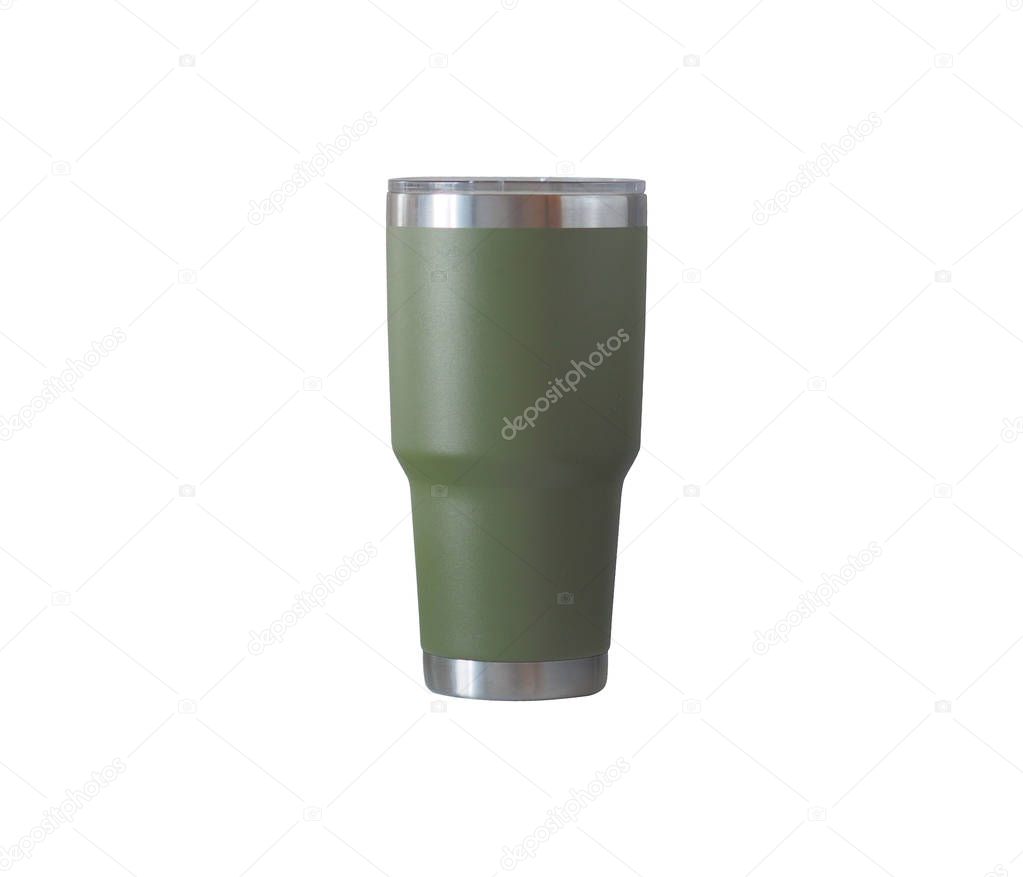 Green Cold Cup or Steel mug isolated on white background.