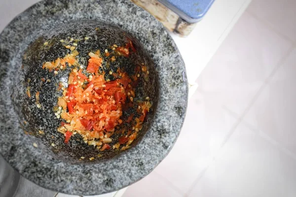 Knoflook Chili Pasta Rode Curry Voor Roergebakken Varkensvlees Met Heilige — Stockfoto
