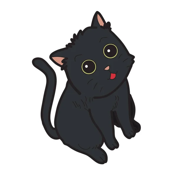 Bebé negro gatito está sentado mirándote . — Vector de stock