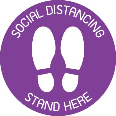 Violet CAUTION Uygulama Sosyal Mesafe İşareti ve insanlar için semboller bir asansörün belirlenen alanlarında sosyal uzaklık işareti olarak duruyor - Sosyal Mesafe işareti kavramı. 