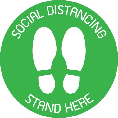 Yeşil CAUTION Uygulama Sosyal Mesafe İşareti ve insanlar için semboller sosyal uzaklık işareti olarak asansörde belirlenen alanlarda duruyor. 