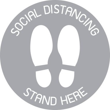 Gri CAUTION Uygulama Sosyal Mesafe İşareti ve insanlar için semboller bir asansörün belirlenen alanlarında sosyal uzaklık işareti olarak duruyor - Sosyal Mesafe işareti kavramı. 