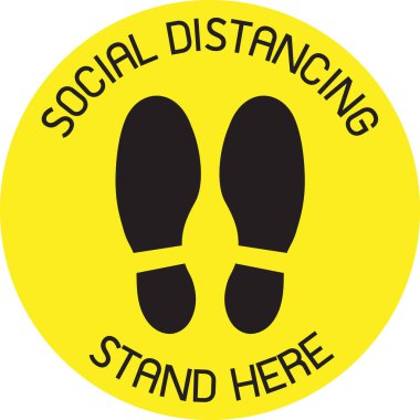 Sarı CAUTION Uygulama İşareti Vektörü Sosyal Mesafe İşareti ve asansörde belirlenen alanlarda sosyal uzaklık işareti olarak duran insanlar için semboller. 