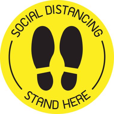 Sarı CAUTION Uygulama İşareti Vektörü Sosyal Mesafe İşareti ve asansörde belirlenen alanlarda sosyal uzaklık işareti olarak duran insanlar için semboller. 