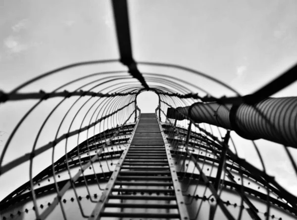 Guardando Verso Alto Scala Sul Lato Punto Vista Silo Bianco — Foto Stock