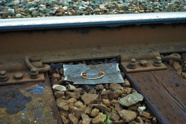 Abandoned Brick Train Depot Tracks Graffiti — Stock Photo, Image