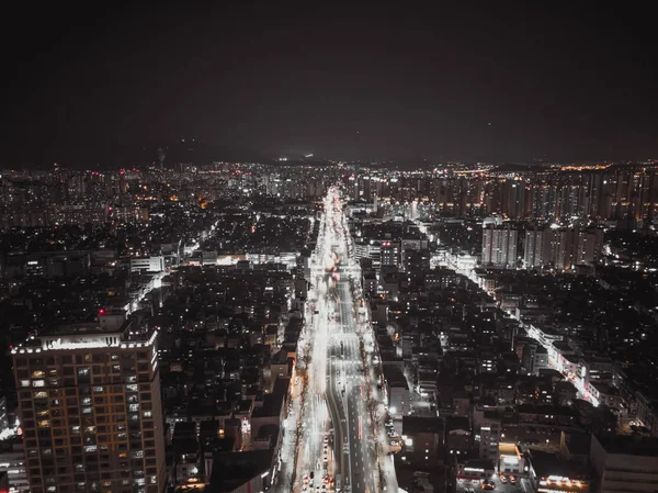 Νυχτερινή Εναέρια Άποψη Στο Δρόμο Στη Σεούλ — Φωτογραφία Αρχείου