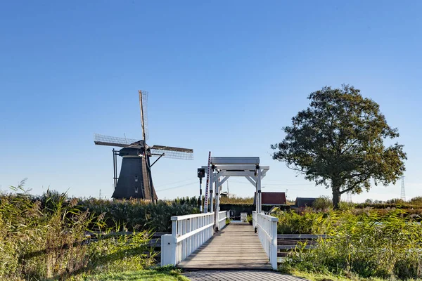 Historic Windmill Kinderdijk Netherlands Keeps Water Away Farmlands — Stock Photo, Image