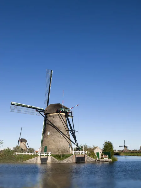 Historic Windmill Kinderdijk Netherlands Keeps Water Away Farmlands — Stock Photo, Image