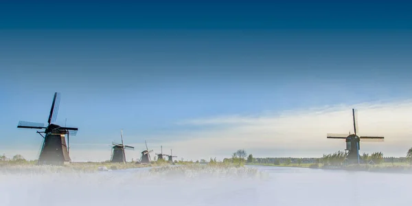 Historische Windmühle Kinderdijk Niederlande Hält Das Wasser Von Den Äckern — Stockfoto