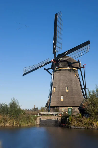 Historic Windmill Kinderdijk Netherlands Keeps Water Away Farmlands — Stock Photo, Image