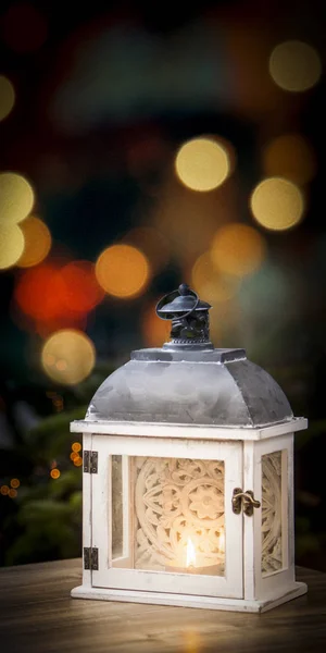 Luzes Natal Borradas Com Decoração — Fotografia de Stock