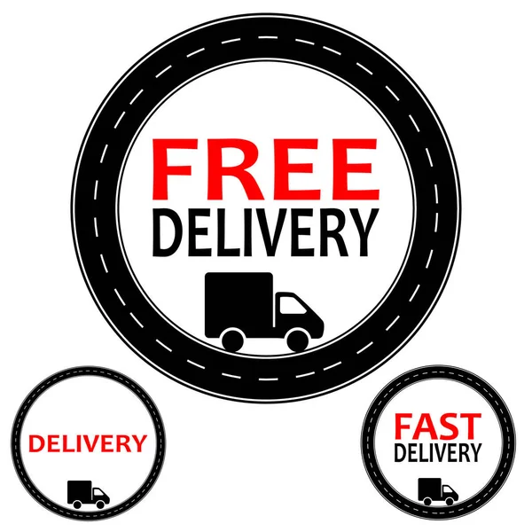 Circle Icon Free Fast Delivery Set Road Truck Text — Stock Vector