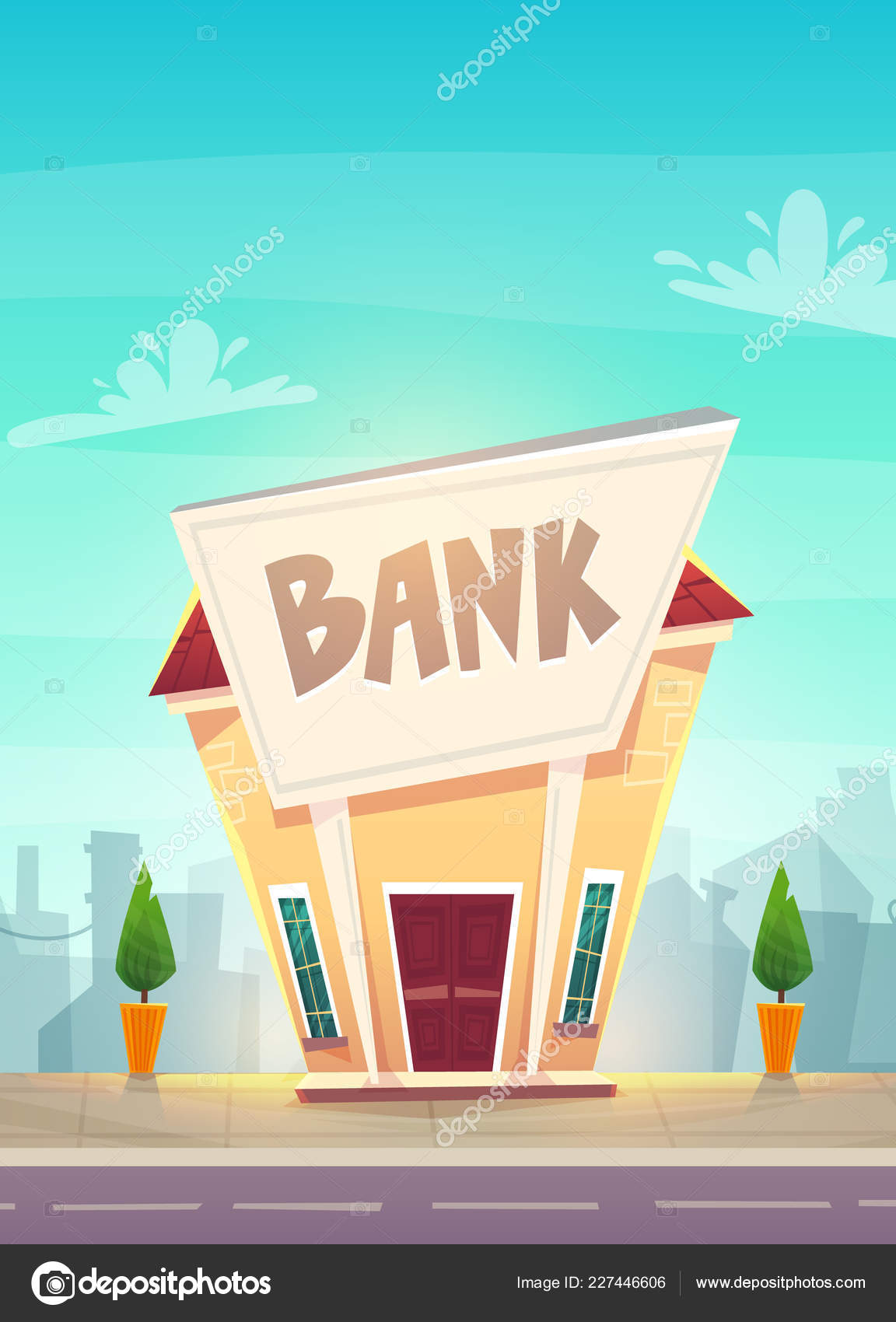 Succursale Banque Bande Dessinee Illustration Rue Ville Heureuse Planification Des Image Vectorielle Par Annaartbox C Illustration