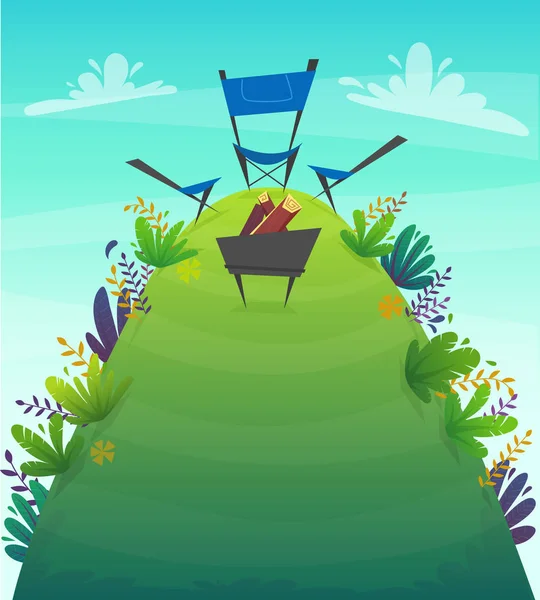 Doğa Arka Plan Capming Piknik Çim Alan Hill Barbekü Sandalye — Stok Vektör