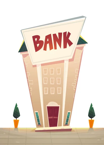 Tegneserie Bank Filial Byens Gade Illustration Glædelig Finansiel Business Planlægning – Stock-vektor
